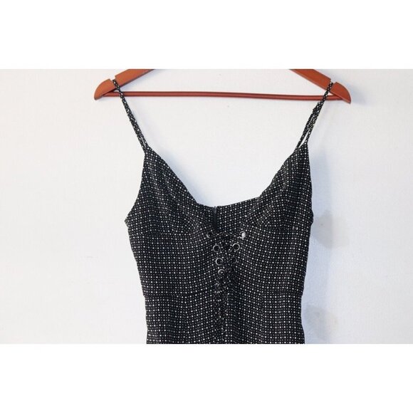 Blue Life Women's Size Small Black Slip Dress Lace-Up Polka-Dot Crepe Mini Dress - Picture 2 of 7